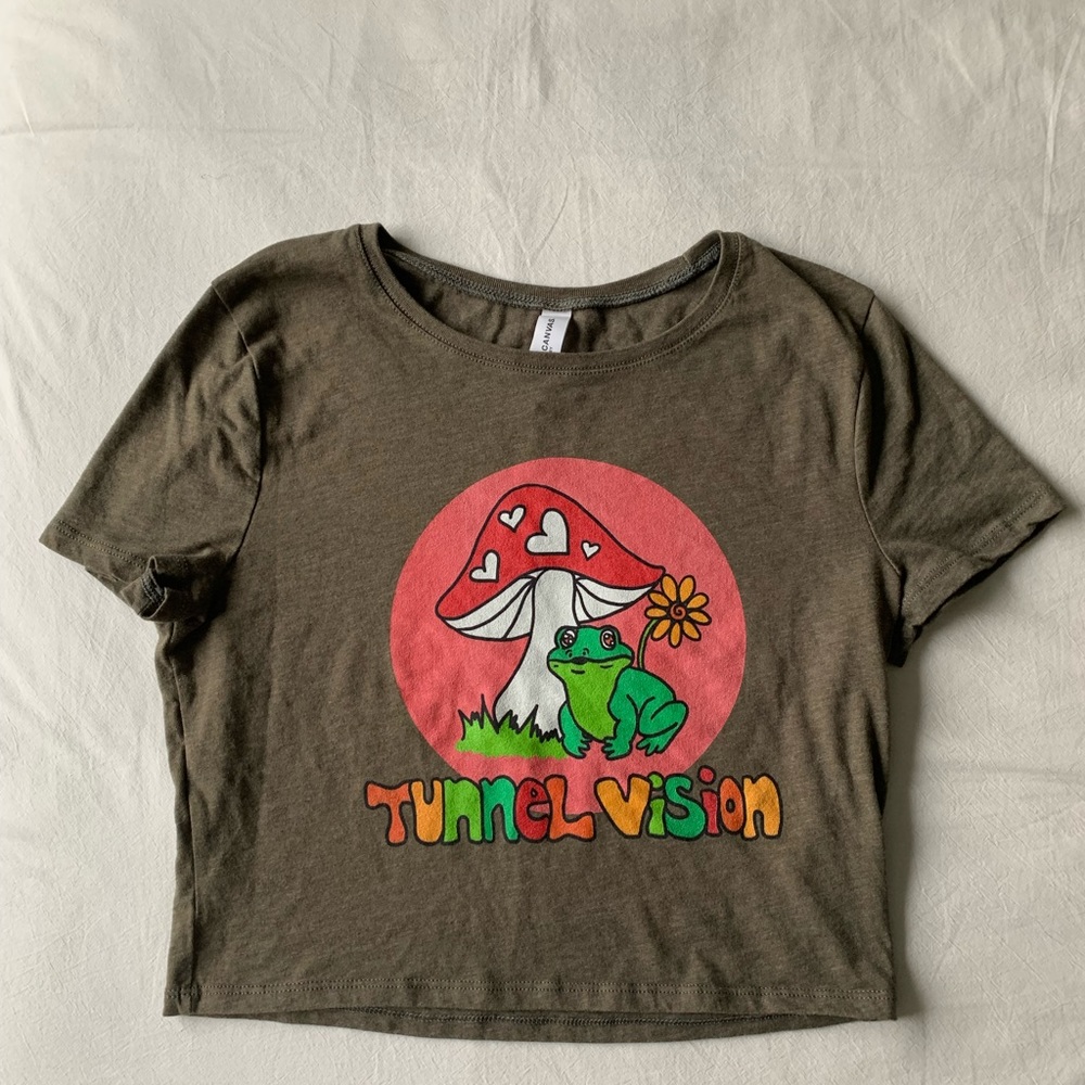 Froggy Mushroom Tunnel Vision crop top